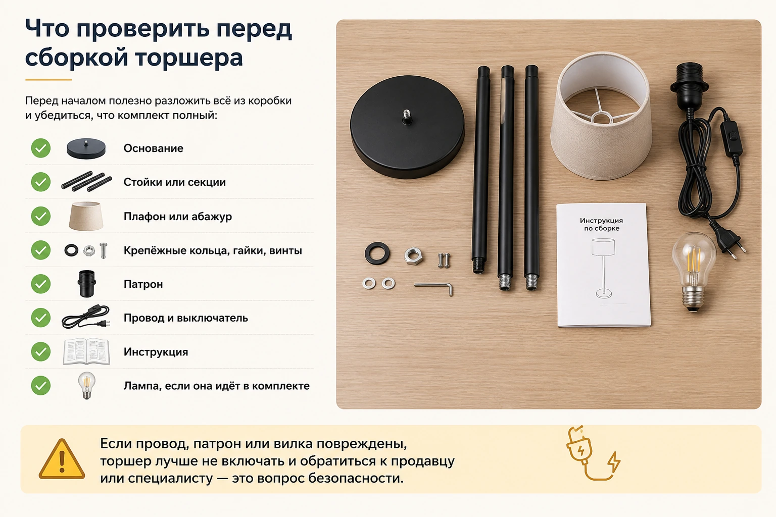 Как собрать торшер: пошаговая инструкция, ошибки и проверка перед включением