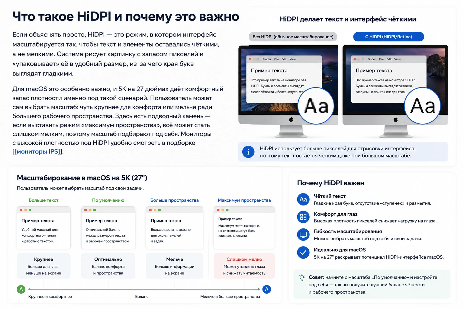 Монитор 27″ 5K для Mac и Windows: 5120×2880, HiDPI, Type-C 65W и сравнение с 4K