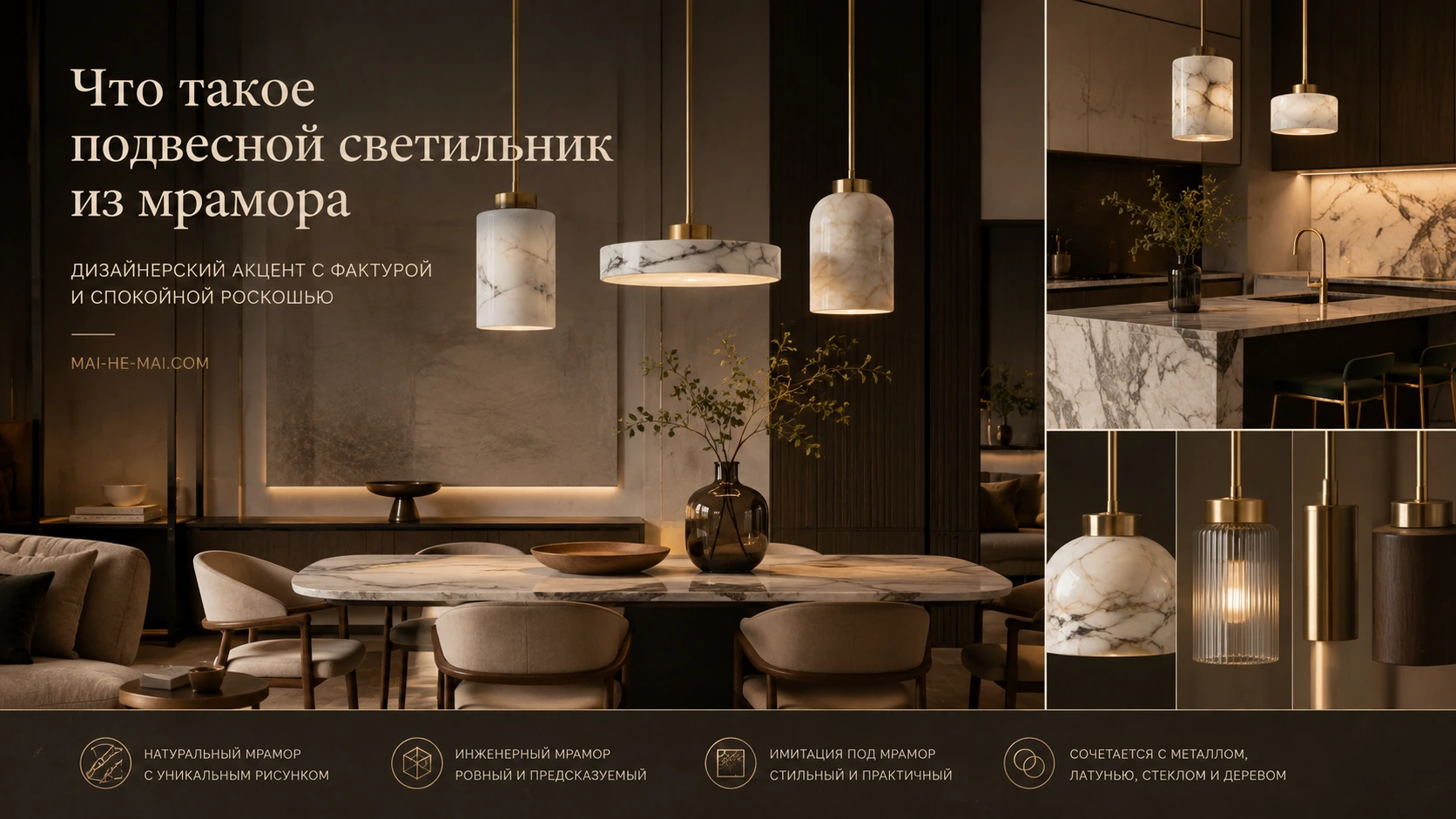 Как выбрать подвесной светильник из мрамора: кухня, спальня, гостиная и столовая зона