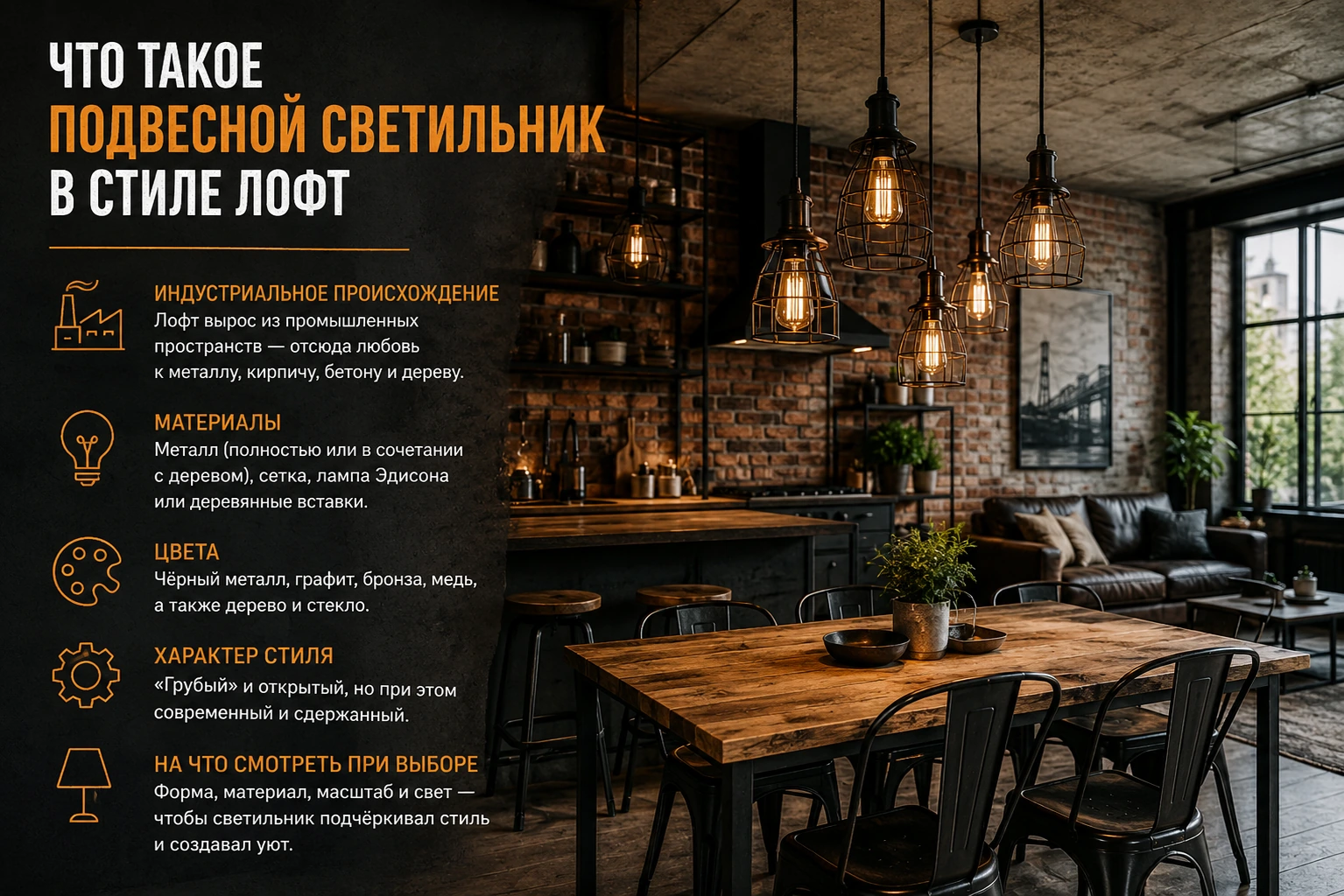 Как выбрать подвесной светильник лофт: кухня, гостиная, спальня и современный интерьер