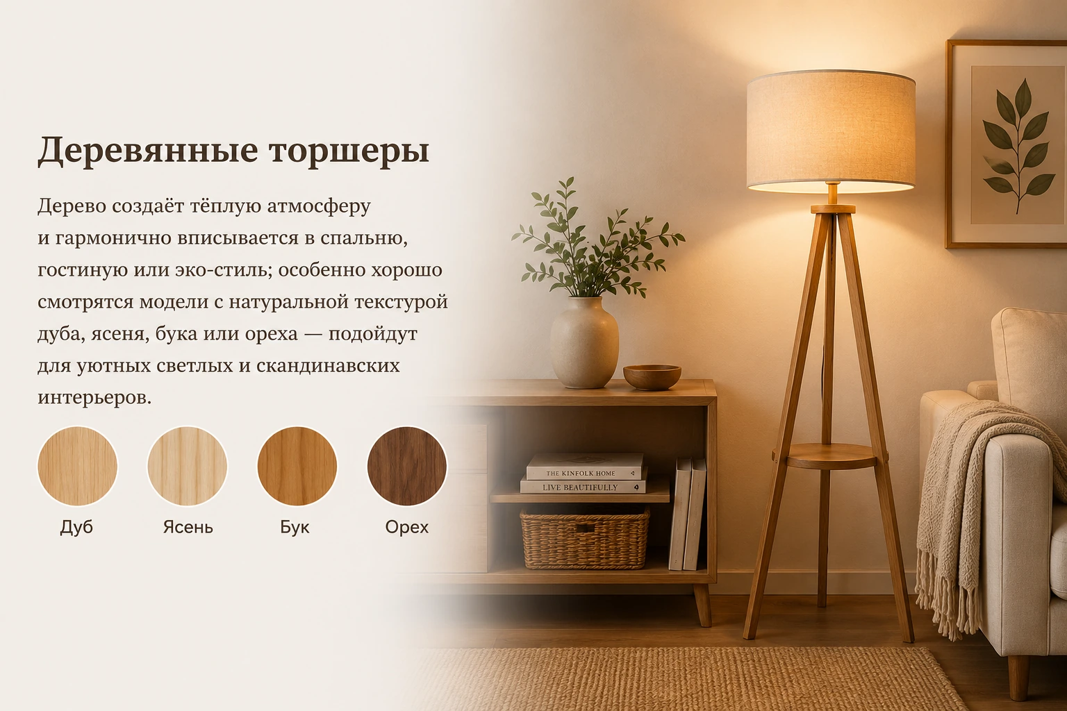 Какие материалы для торшеров лучше: металл, дерево, стекло, ткань и ротанг