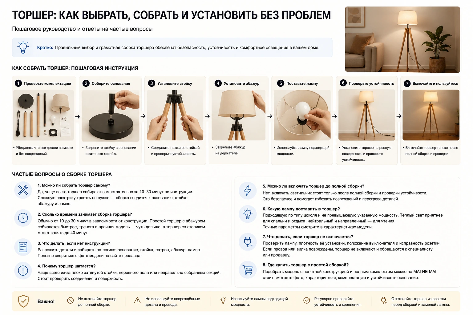Как собрать торшер: пошаговая инструкция, ошибки и проверка перед включением