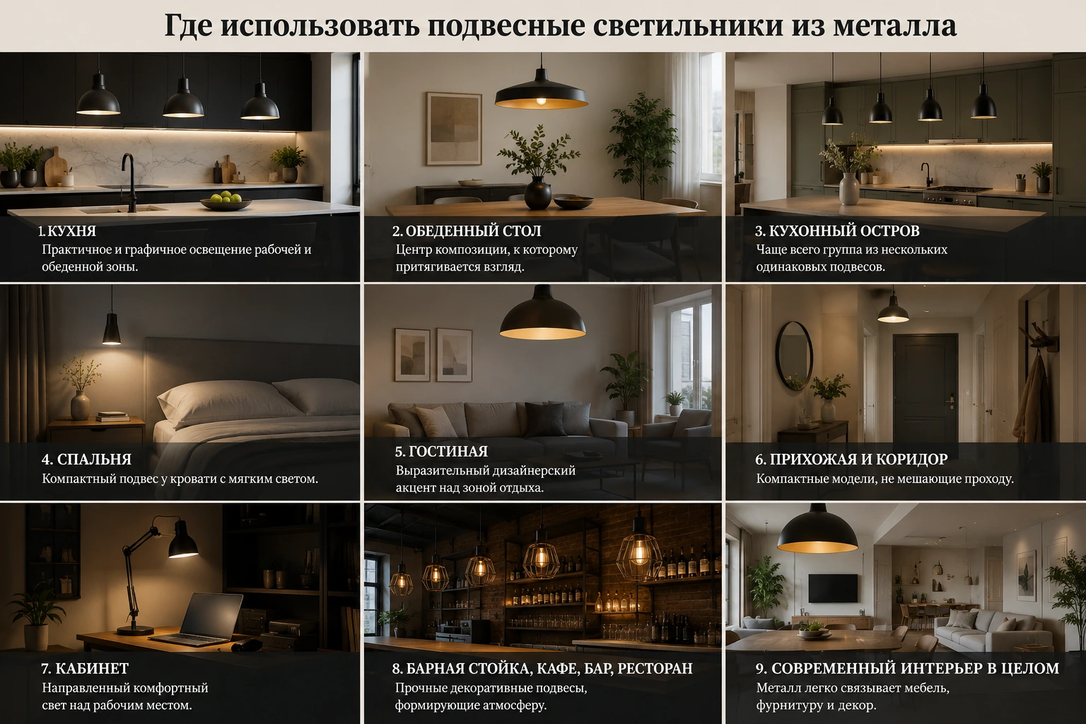 Как выбрать подвесной светильник из металла: кухня, гостиная, спальня и современный интерьер