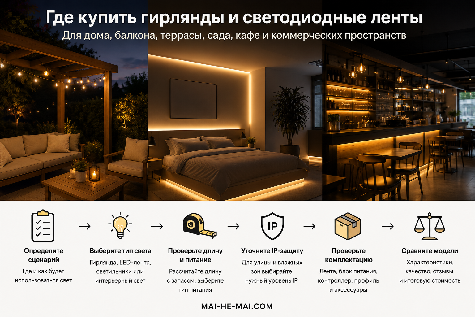 Гирлянды и светодиодные ленты: как выбрать декоративное освещение для дома и улицы