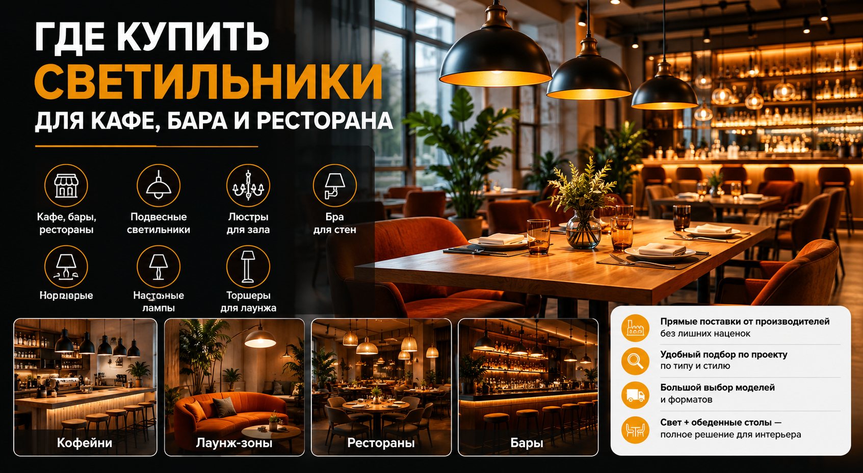 Как выбрать светильники для кафе, баров и ресторанов: атмосфера, зоны, стиль и цена