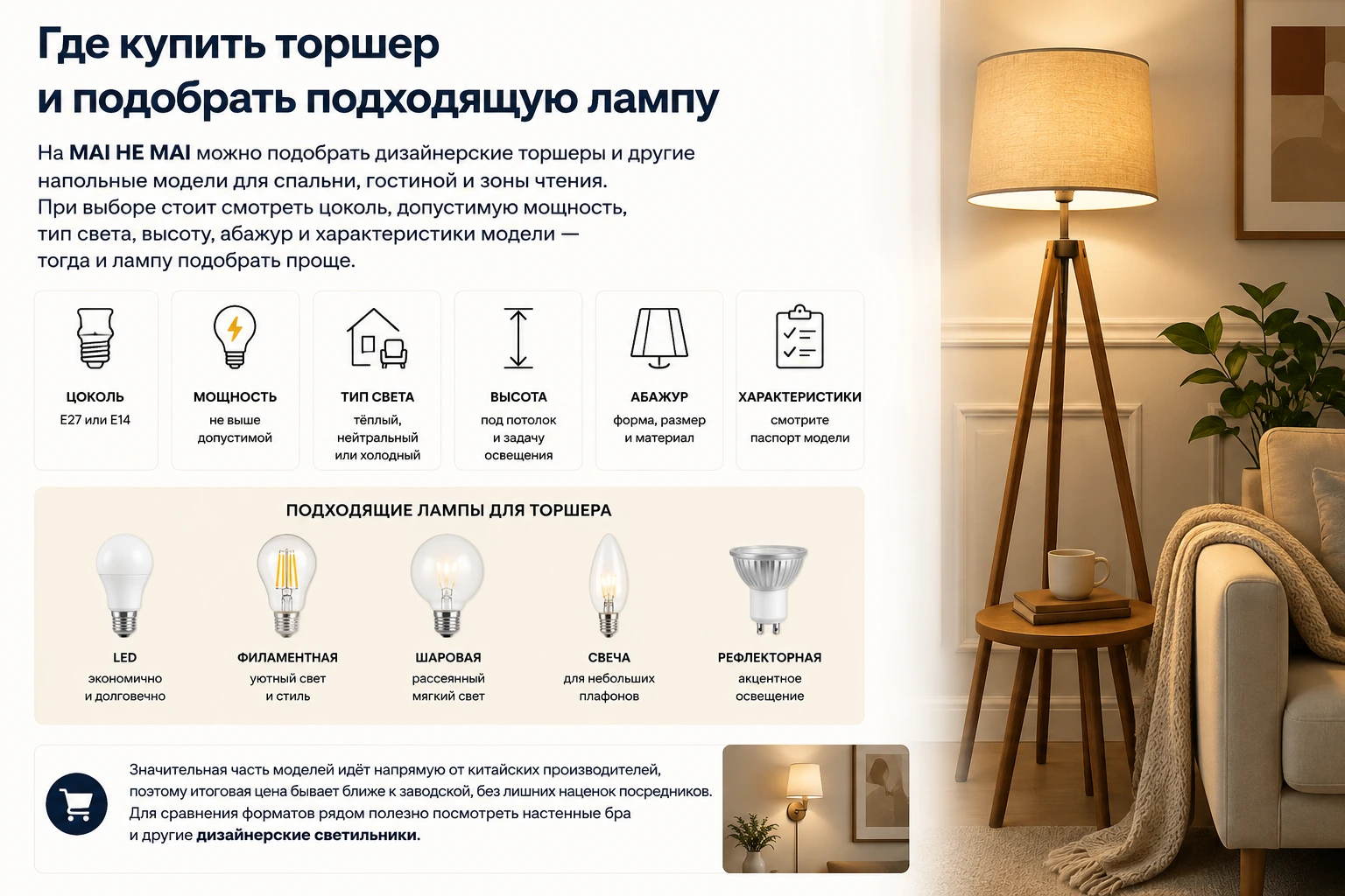 Какую лампу выбрать для торшера: цоколь, мощность, LED и тёплый свет