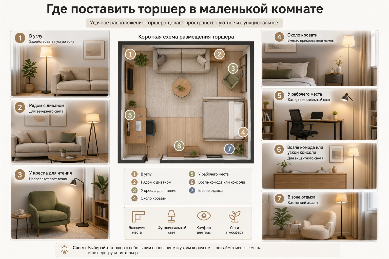 Как выбрать торшер для маленькой комнаты: компактные модели и ошибки
