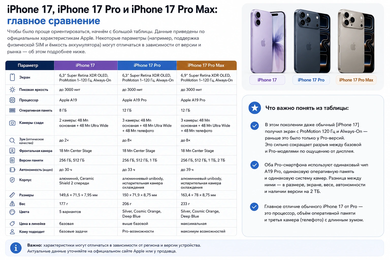 iPhone 17, 17 Pro или 17 Pro Max: что выбрать и стоит ли переплачивать