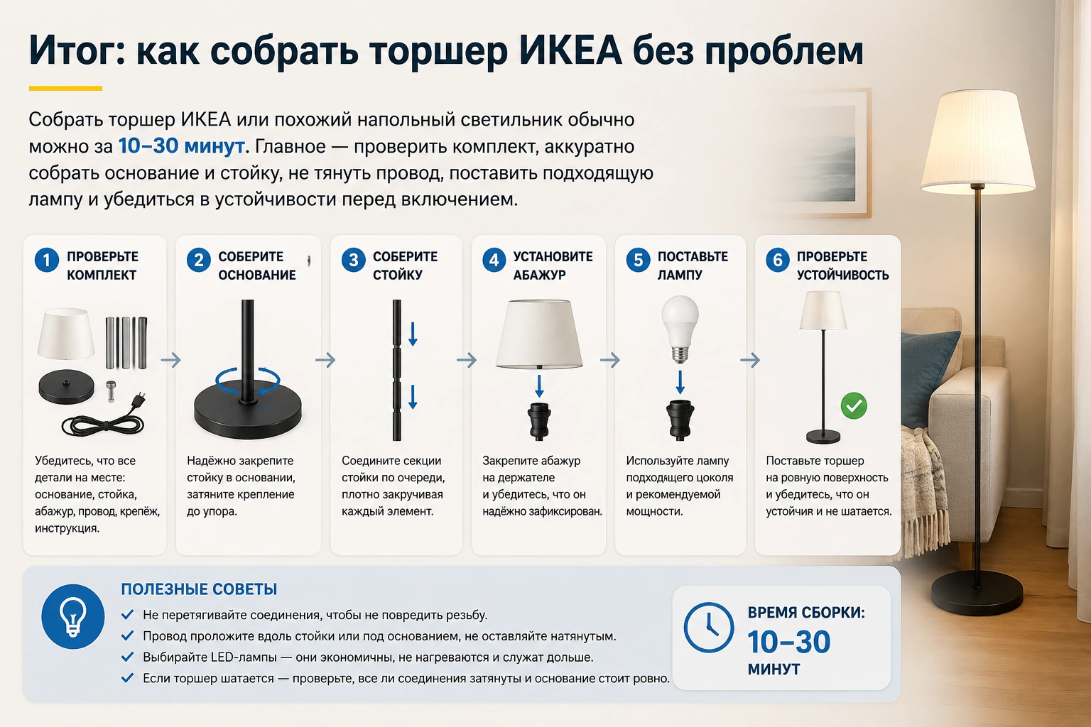 Как собрать торшер ИКЕА: пошаговая инструкция, ошибки и проверка деталей