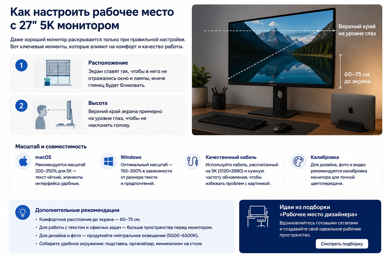 Монитор 27″ 5K для Mac и Windows: 5120×2880, HiDPI, Type-C 65W и сравнение с 4K