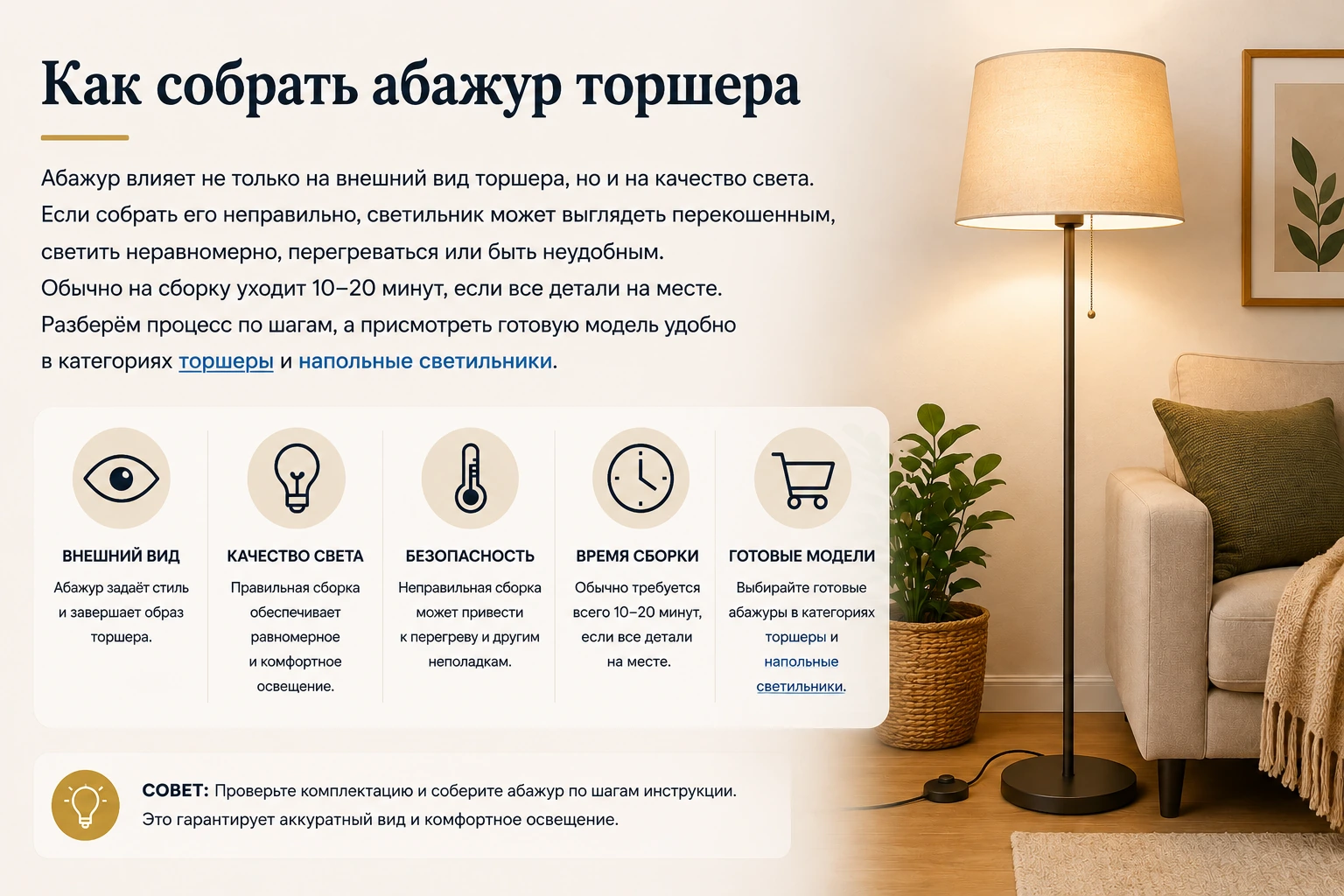 Как собрать абажур торшера: инструкция, крепление и частые ошибки