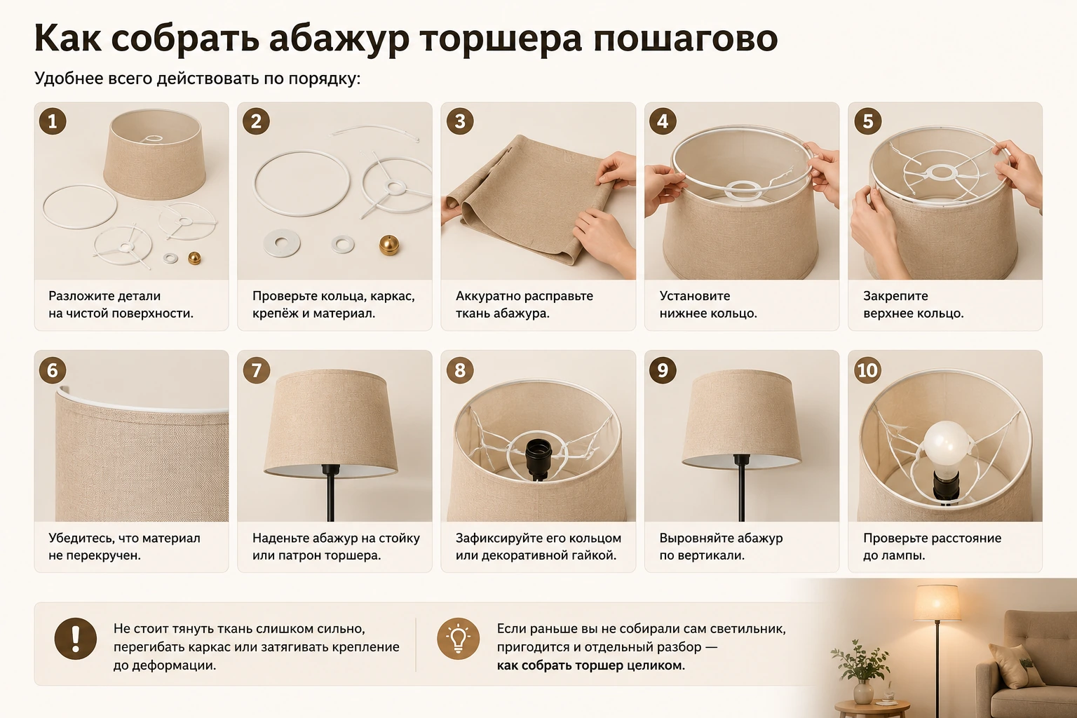 Как собрать абажур торшера: инструкция, крепление и частые ошибки