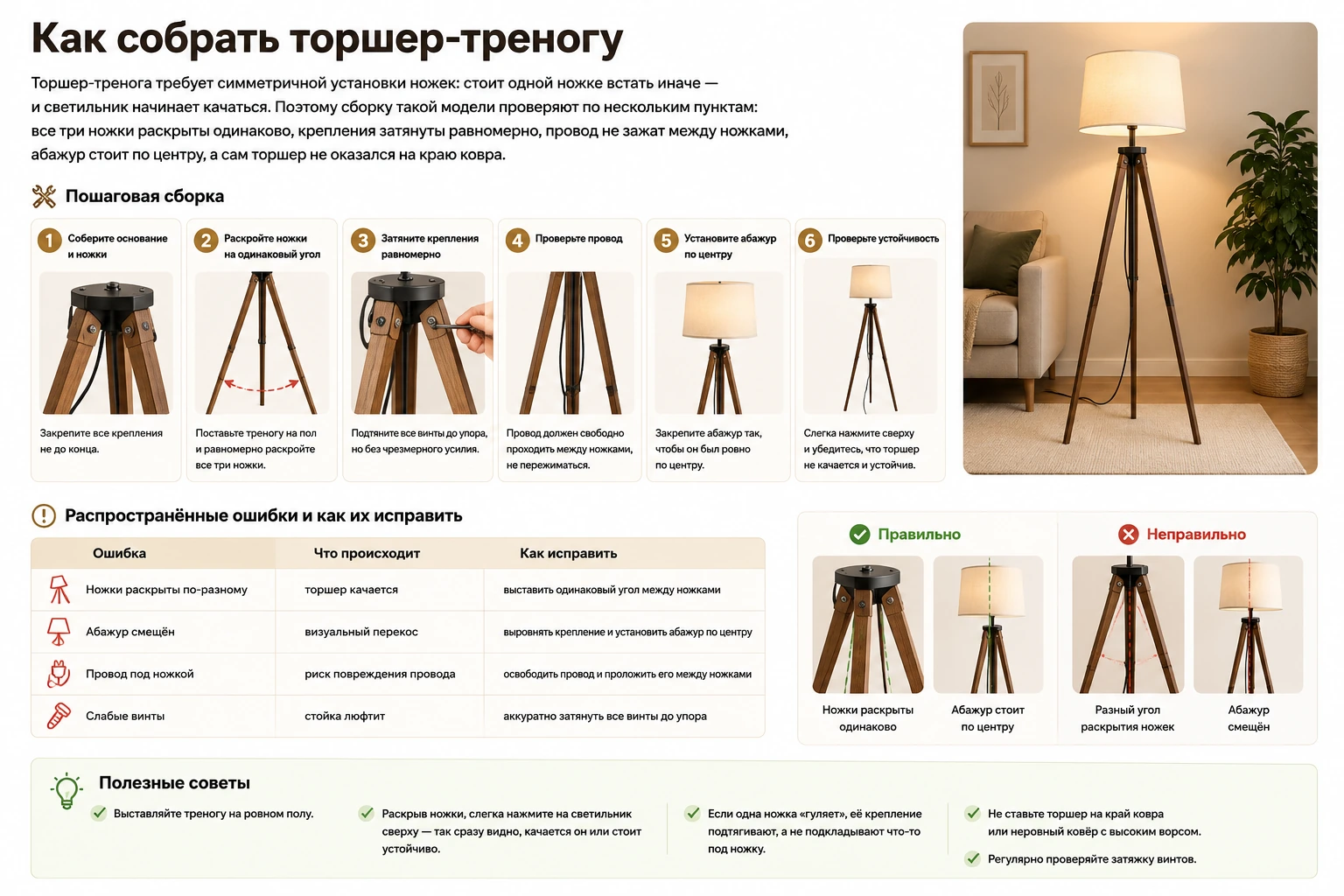 Как правильно собрать торшер: пошаговая инструкция, безопасность и ошибки сборки