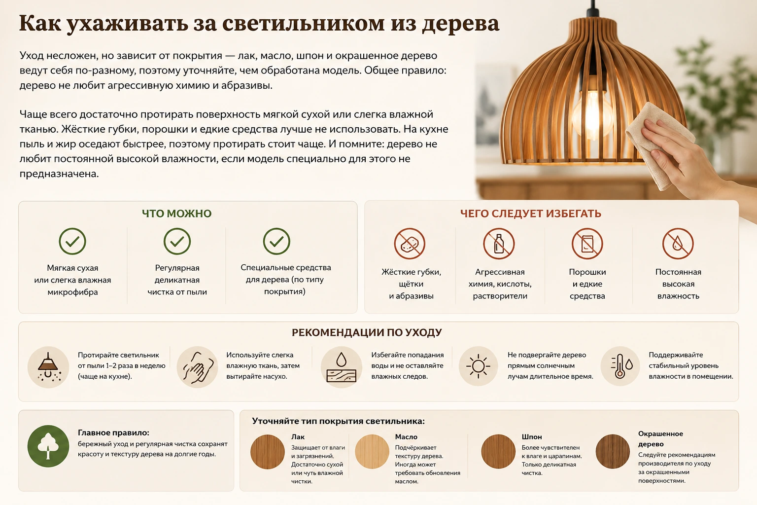 Как выбрать подвесной светильник из дерева: кухня, спальня, гостиная и Japandi-интерьер