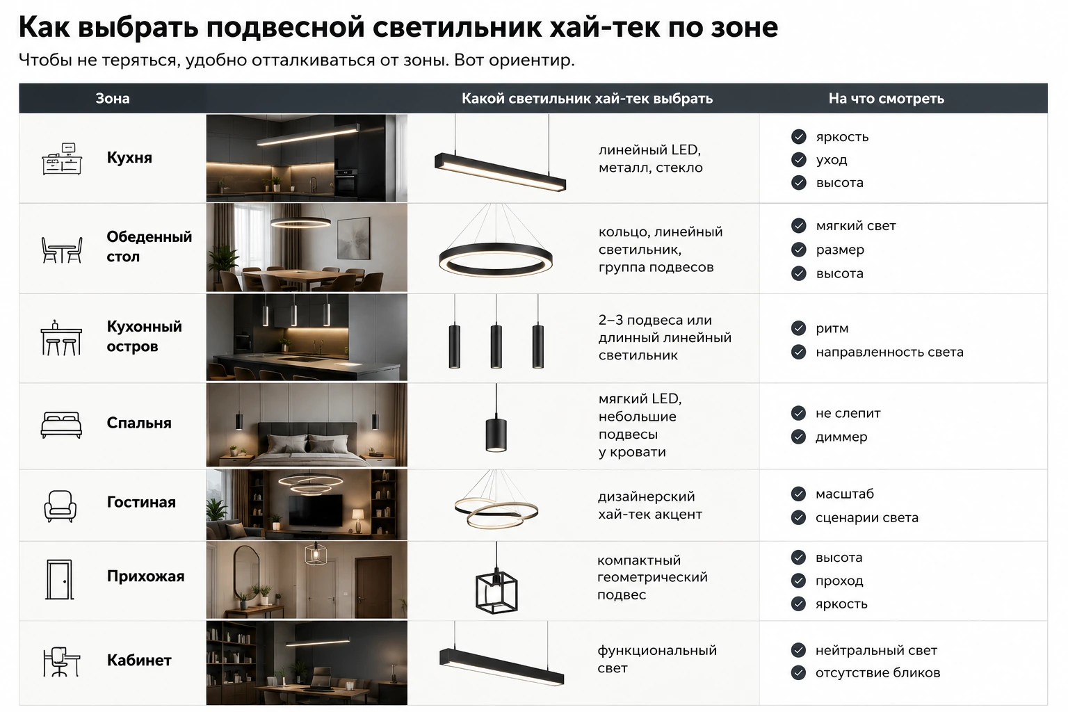 Как выбрать подвесной светильник хай-тек: кухня, гостиная, спальня и современный интерьер