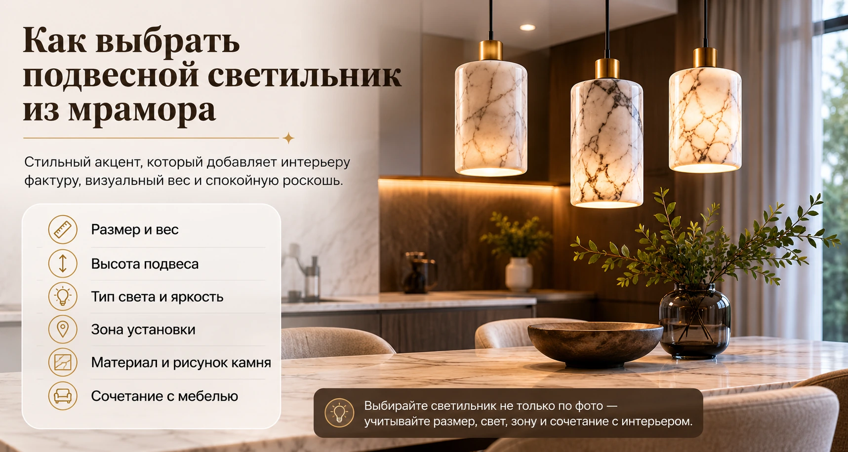 Как выбрать подвесной светильник из мрамора: кухня, спальня, гостиная и столовая зона