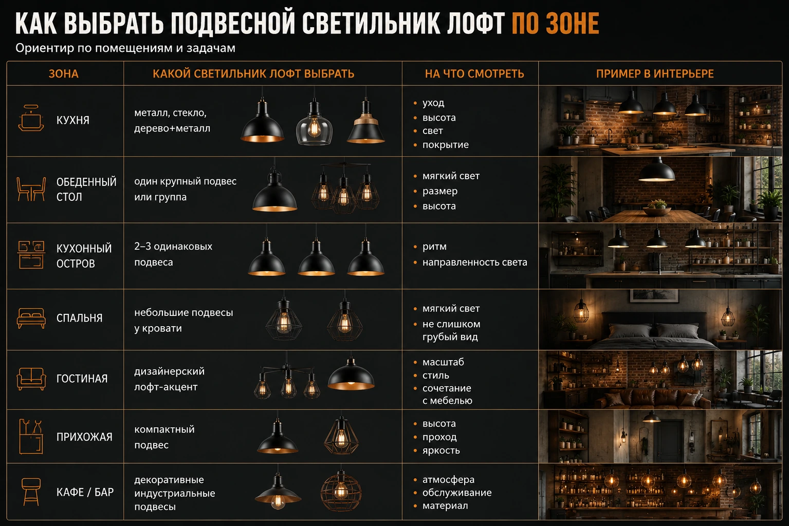 Как выбрать подвесной светильник лофт: кухня, гостиная, спальня и современный интерьер