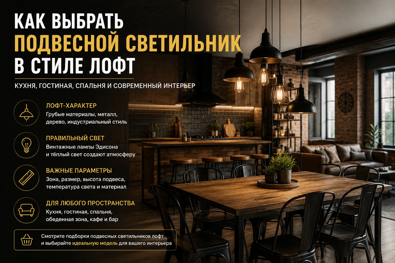 Как выбрать подвесной светильник лофт: кухня, гостиная, спальня и современный интерьер