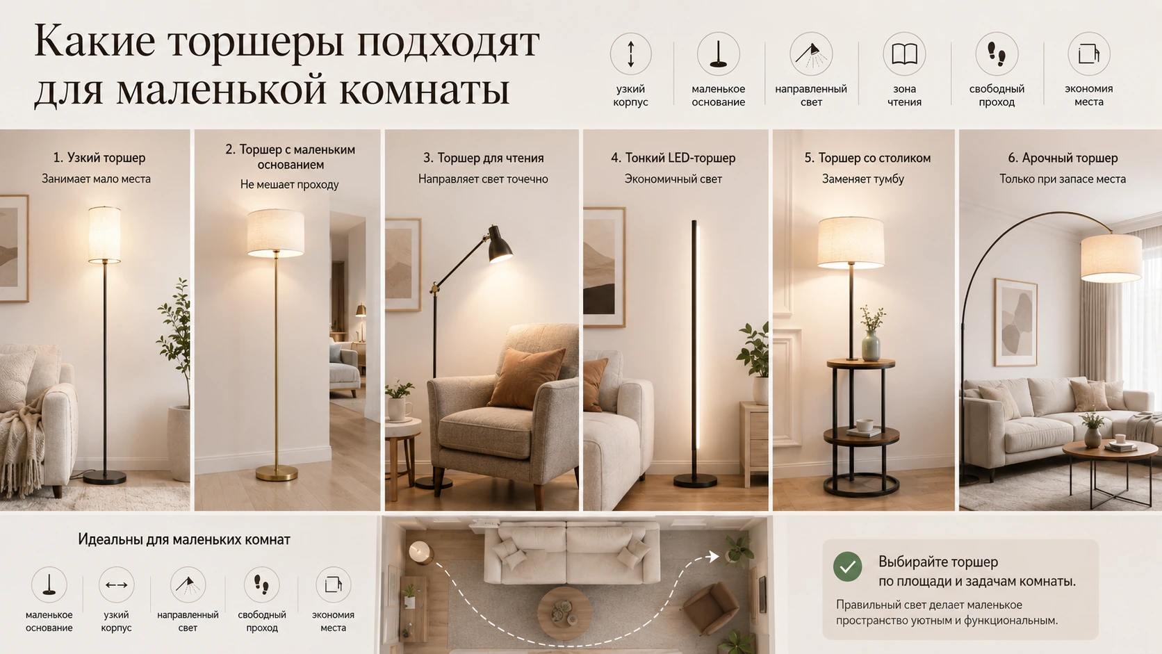 Как выбрать торшер для маленькой комнаты: компактные модели и ошибки