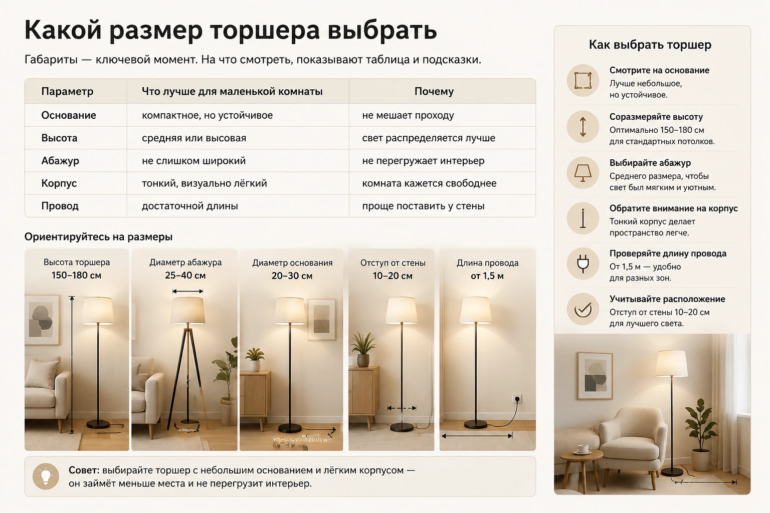 Как выбрать торшер для маленькой комнаты: компактные модели и ошибки