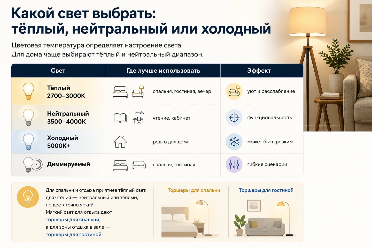 Какую лампу выбрать для торшера: цоколь, мощность, LED и тёплый свет