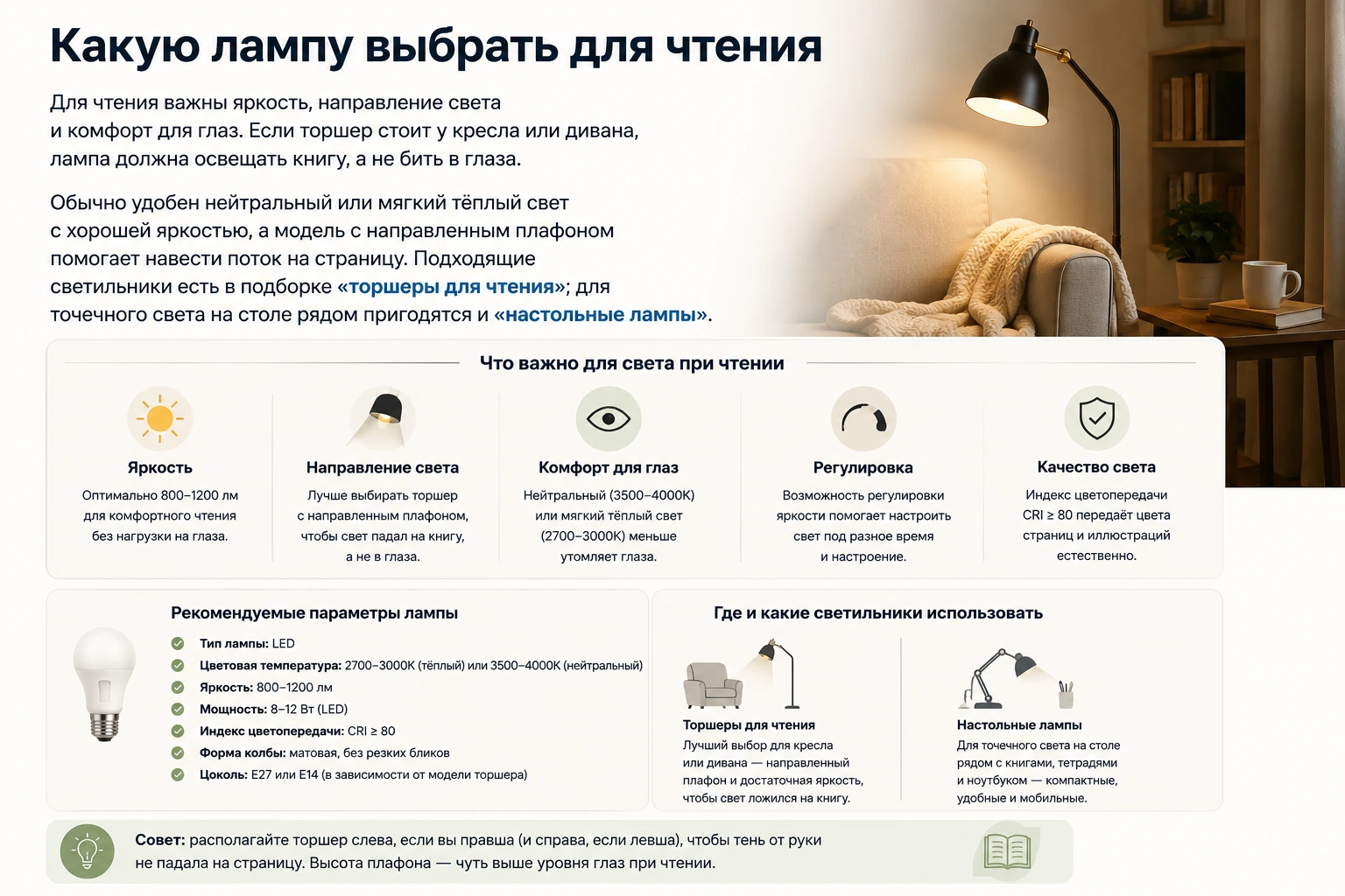 Какую лампу выбрать для торшера: цоколь, мощность, LED и тёплый свет