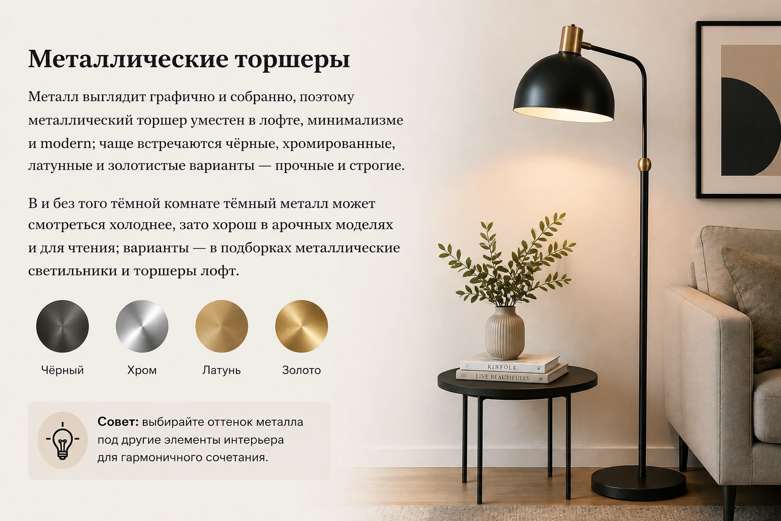 Какие материалы для торшеров лучше: металл, дерево, стекло, ткань и ротанг