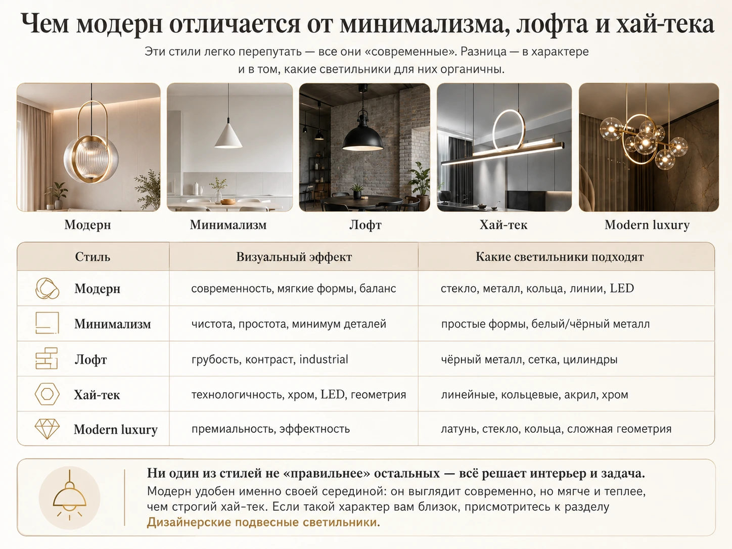 Как выбрать подвесной светильник модерн: кухня, гостиная, спальня и современный интерьер