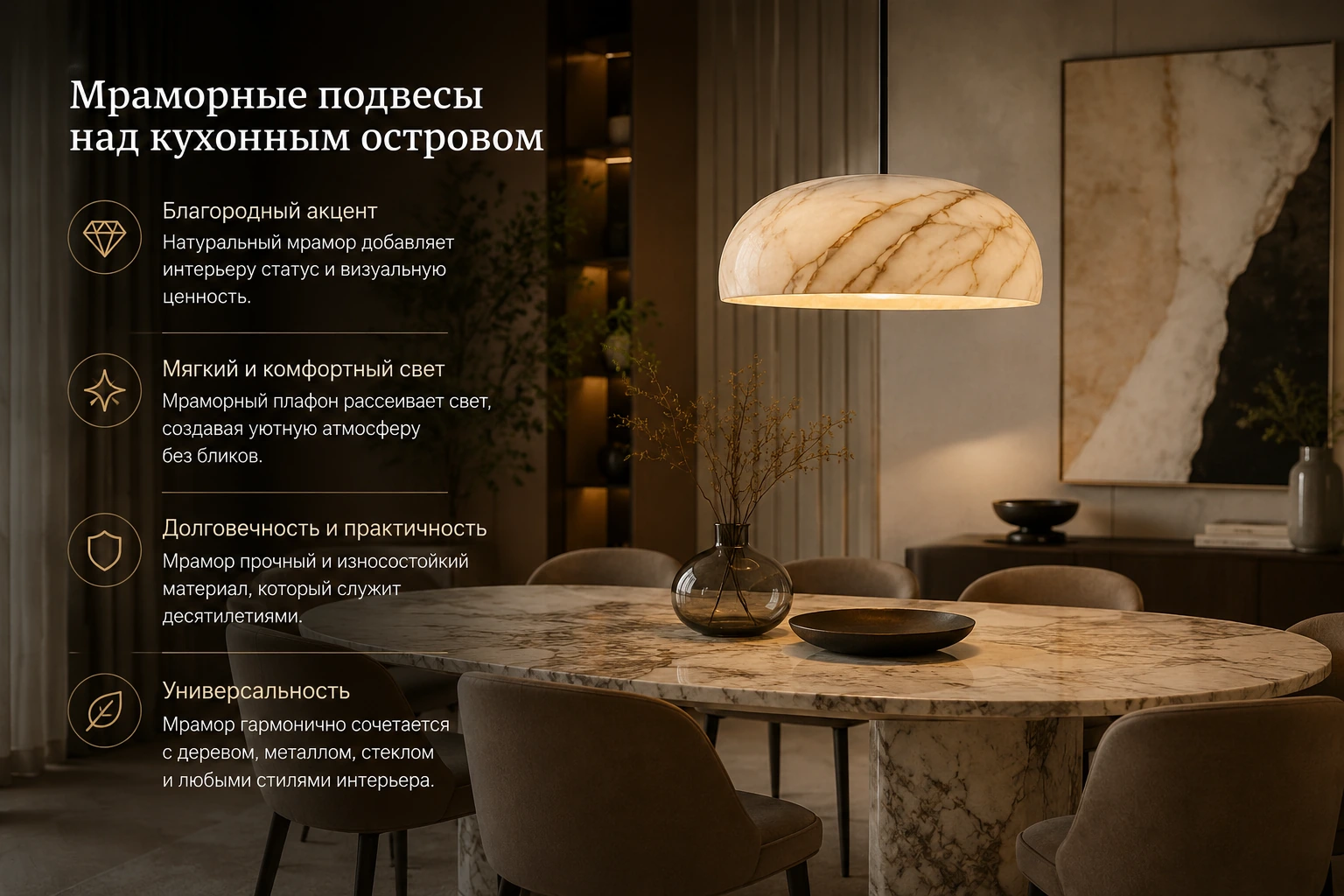 Как выбрать подвесной светильник из мрамора: кухня, спальня, гостиная и столовая зона