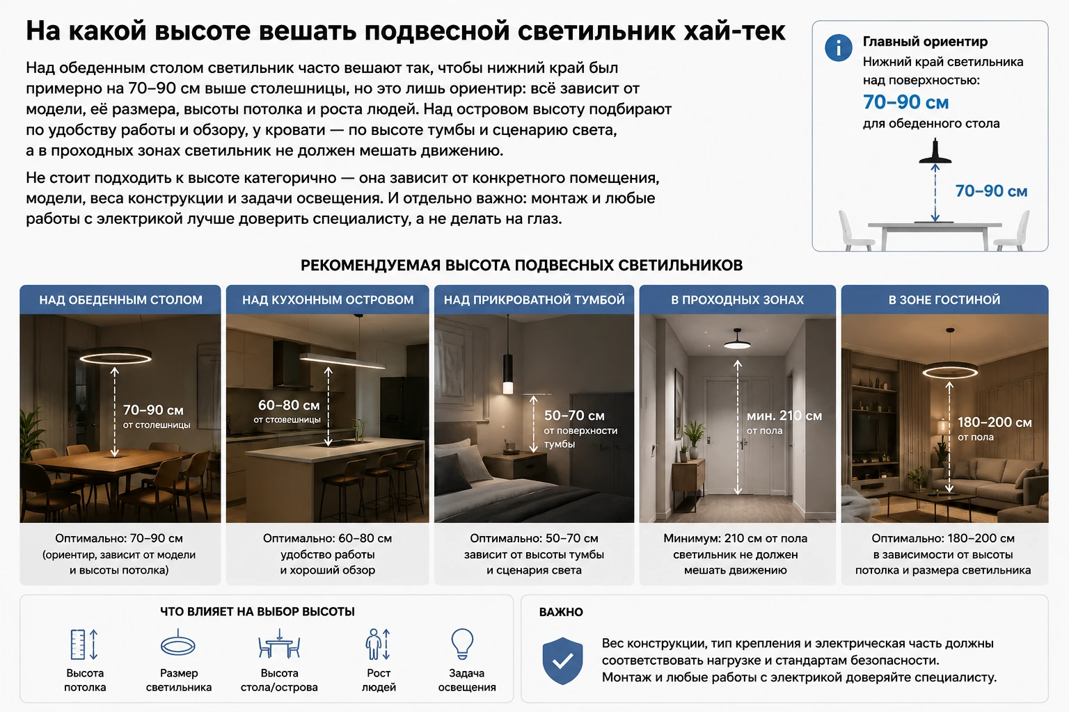 Как выбрать подвесной светильник хай-тек: кухня, гостиная, спальня и современный интерьер