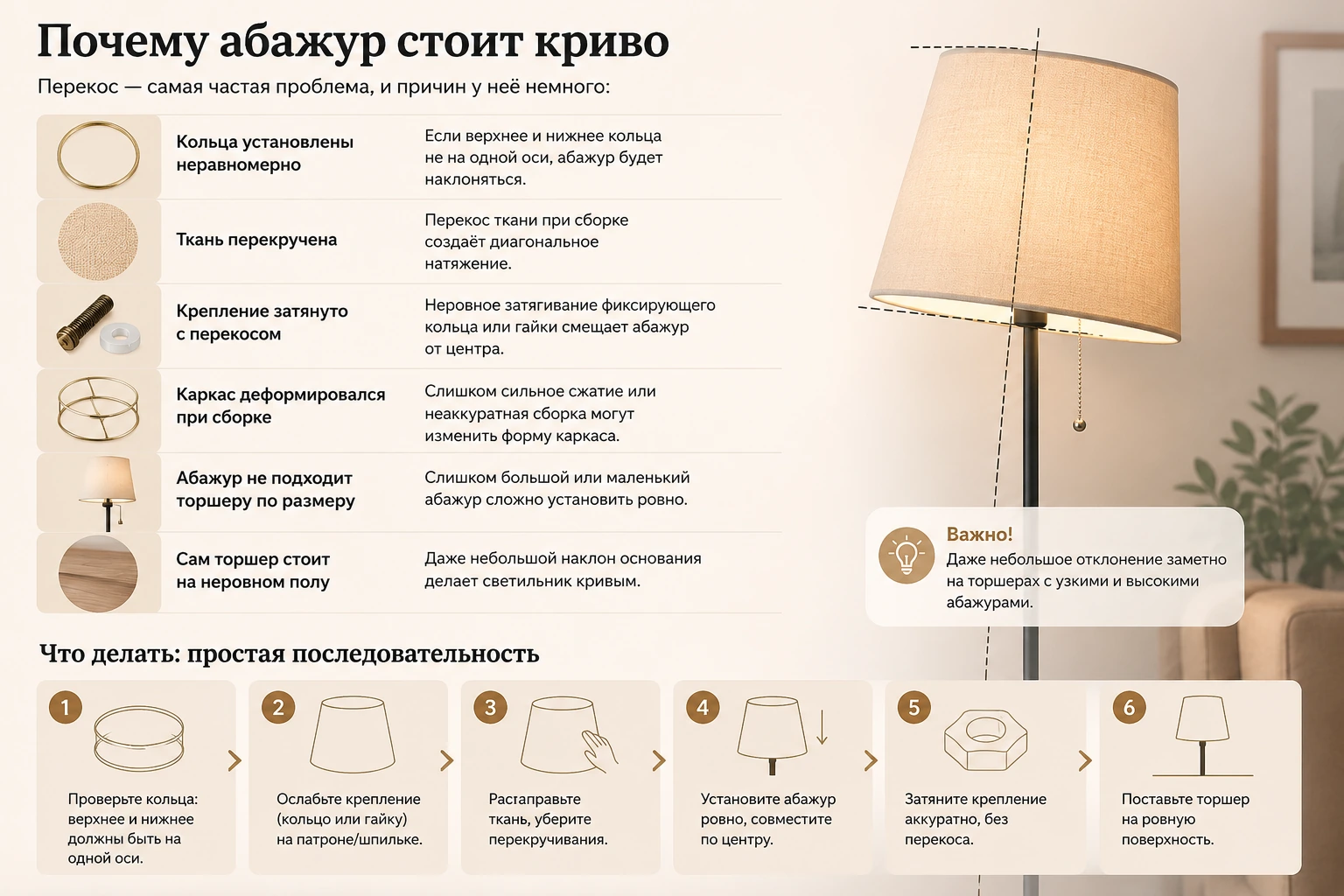 Как собрать абажур торшера: инструкция, крепление и частые ошибки