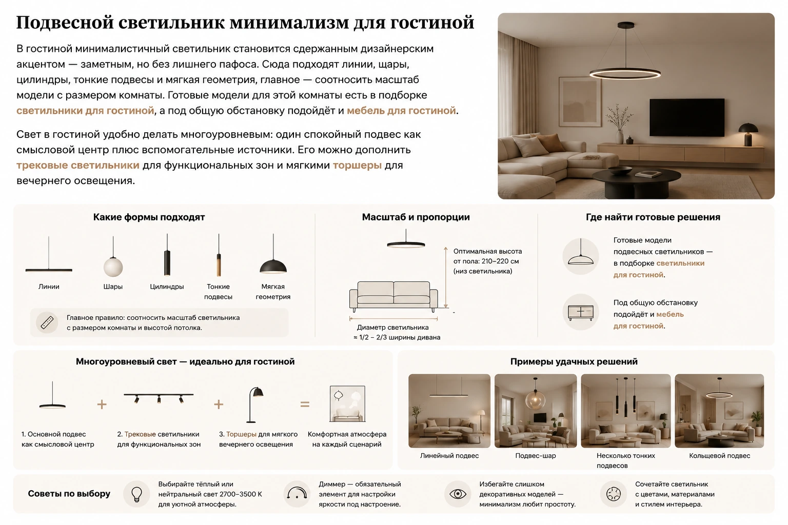 Как выбрать подвесной светильник минимализм: кухня, гостиная, спальня и современный интерьер