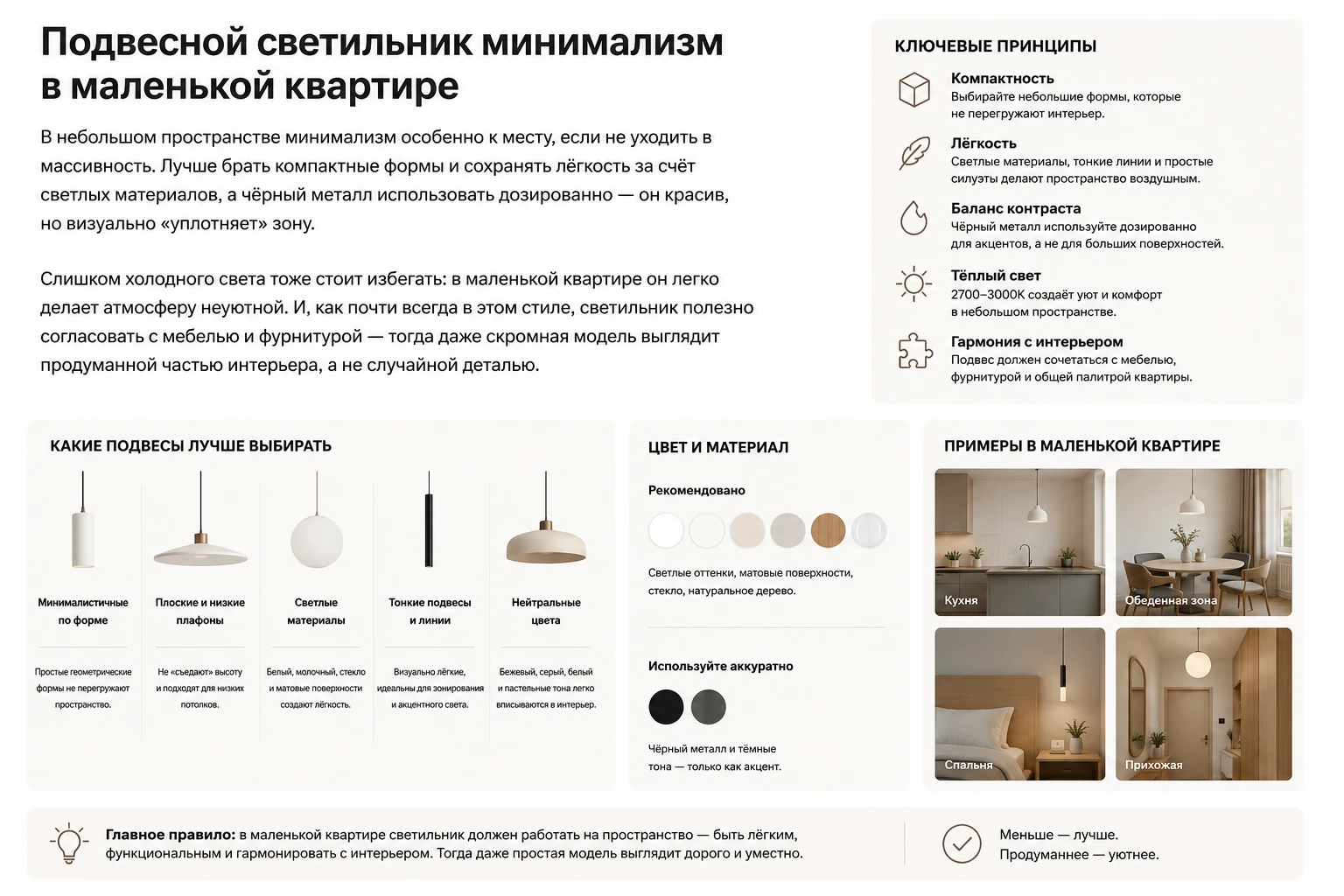 Как выбрать подвесной светильник минимализм: кухня, гостиная, спальня и современный интерьер