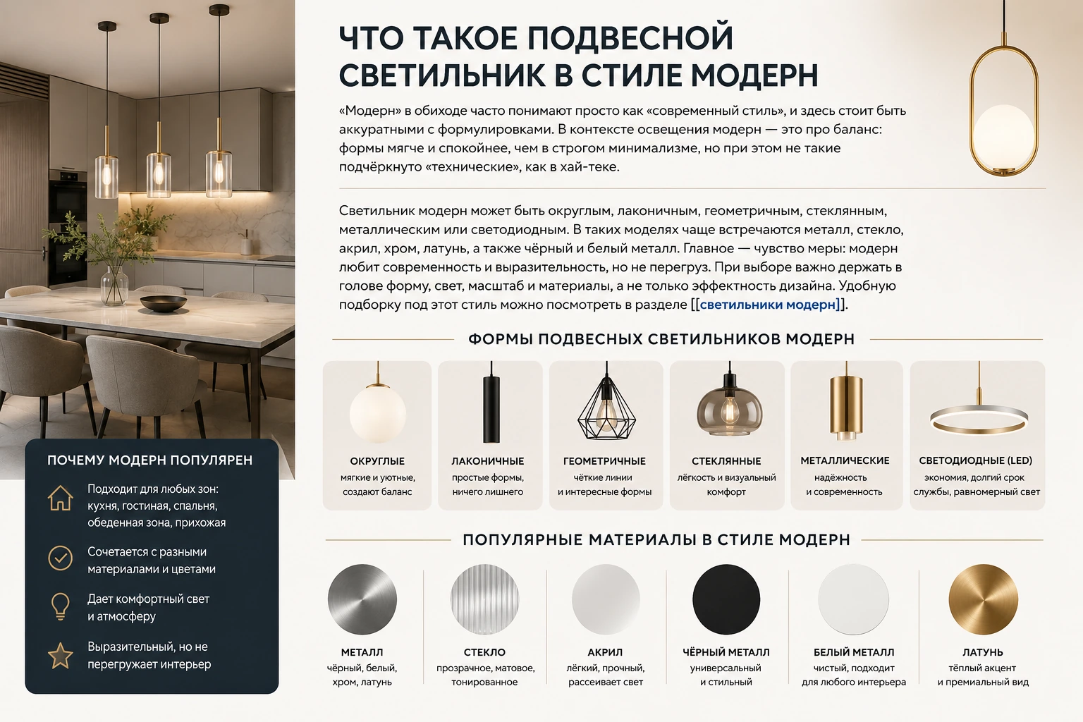 Как выбрать подвесной светильник модерн: кухня, гостиная, спальня и современный интерьер