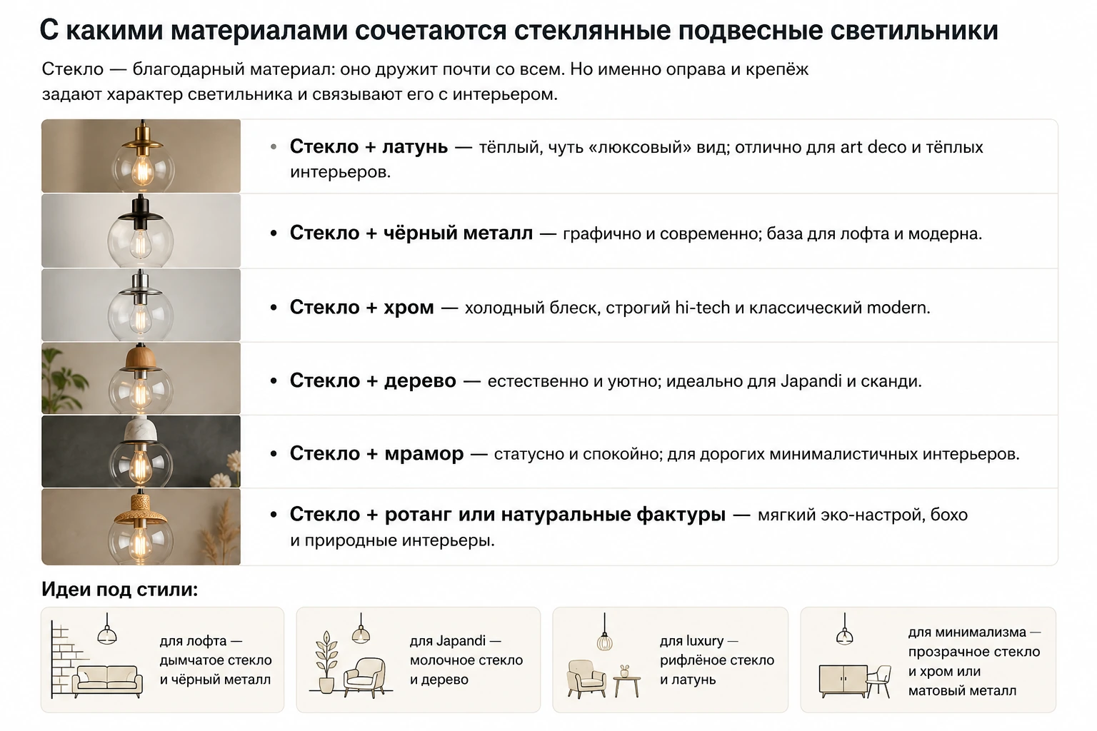 Подвесные светильники из стекла: как выбрать для кухни, гостиной и современного интерьера