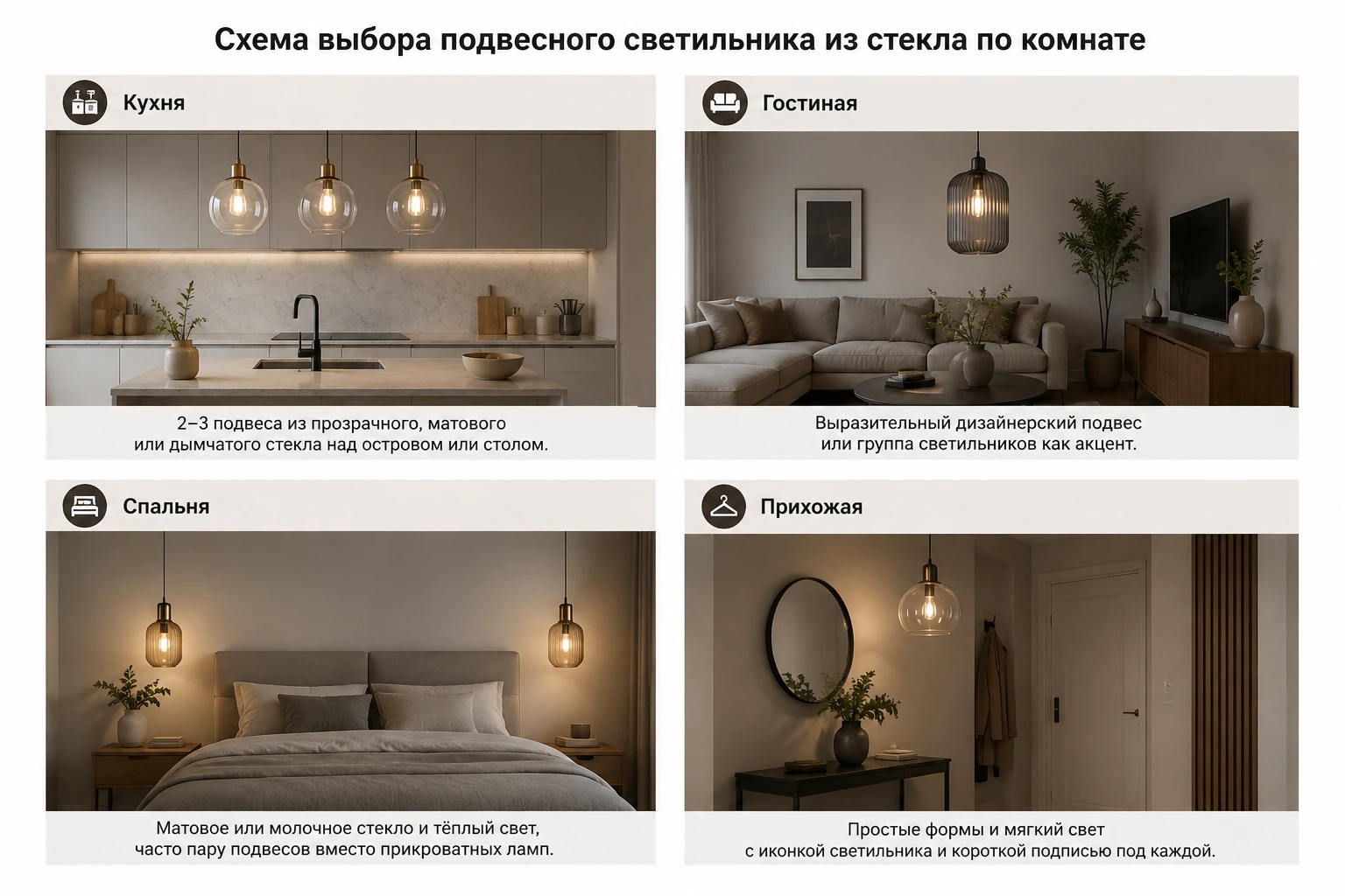Подвесные светильники из стекла: как выбрать для кухни, гостиной и современного интерьера
