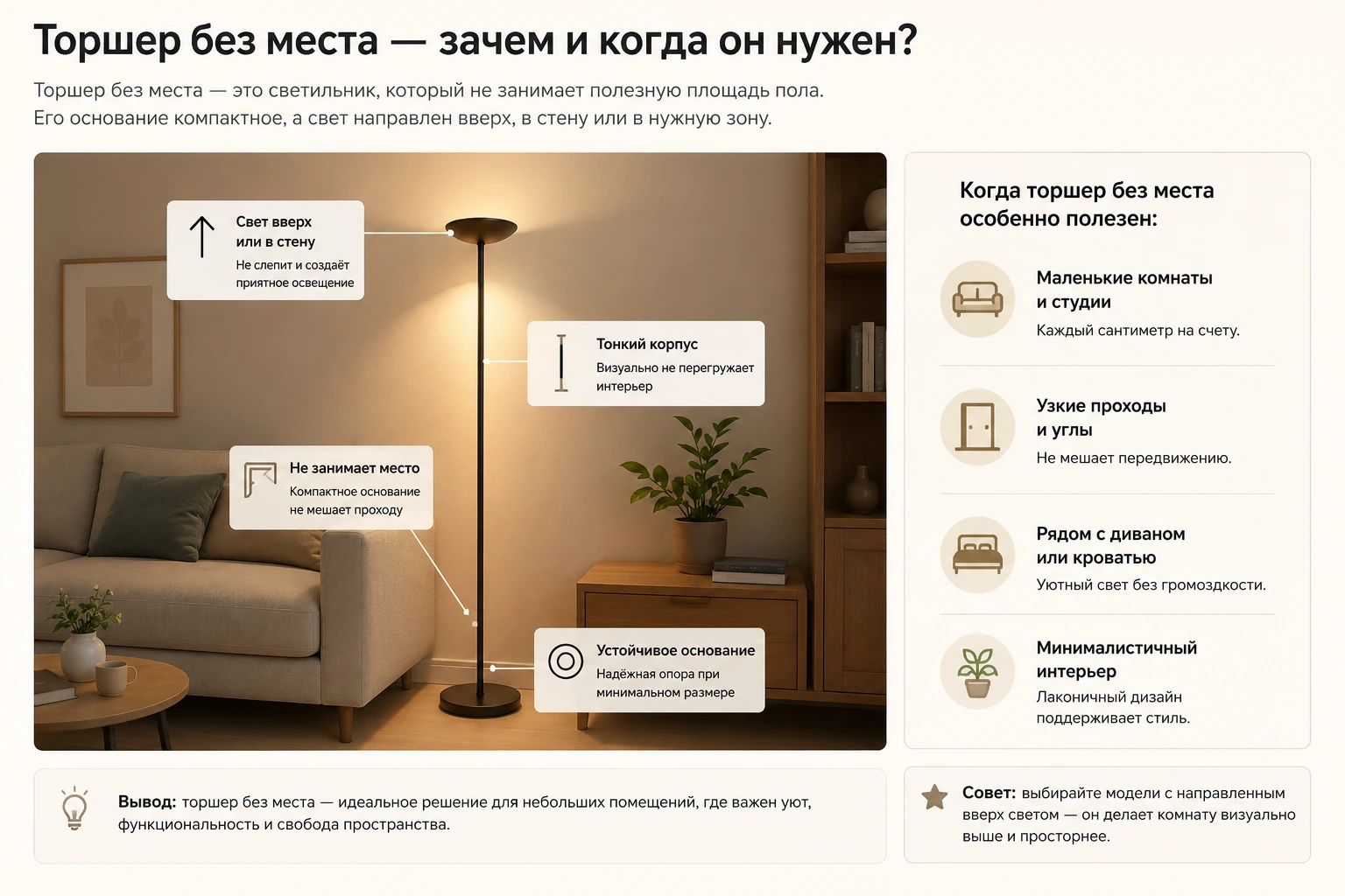Как выбрать торшер для маленькой комнаты: компактные модели и ошибки