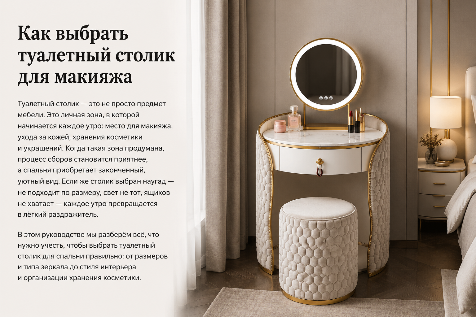 Как выбрать туалетный столик для макияжа: размер, зеркало, подсветка и хранение