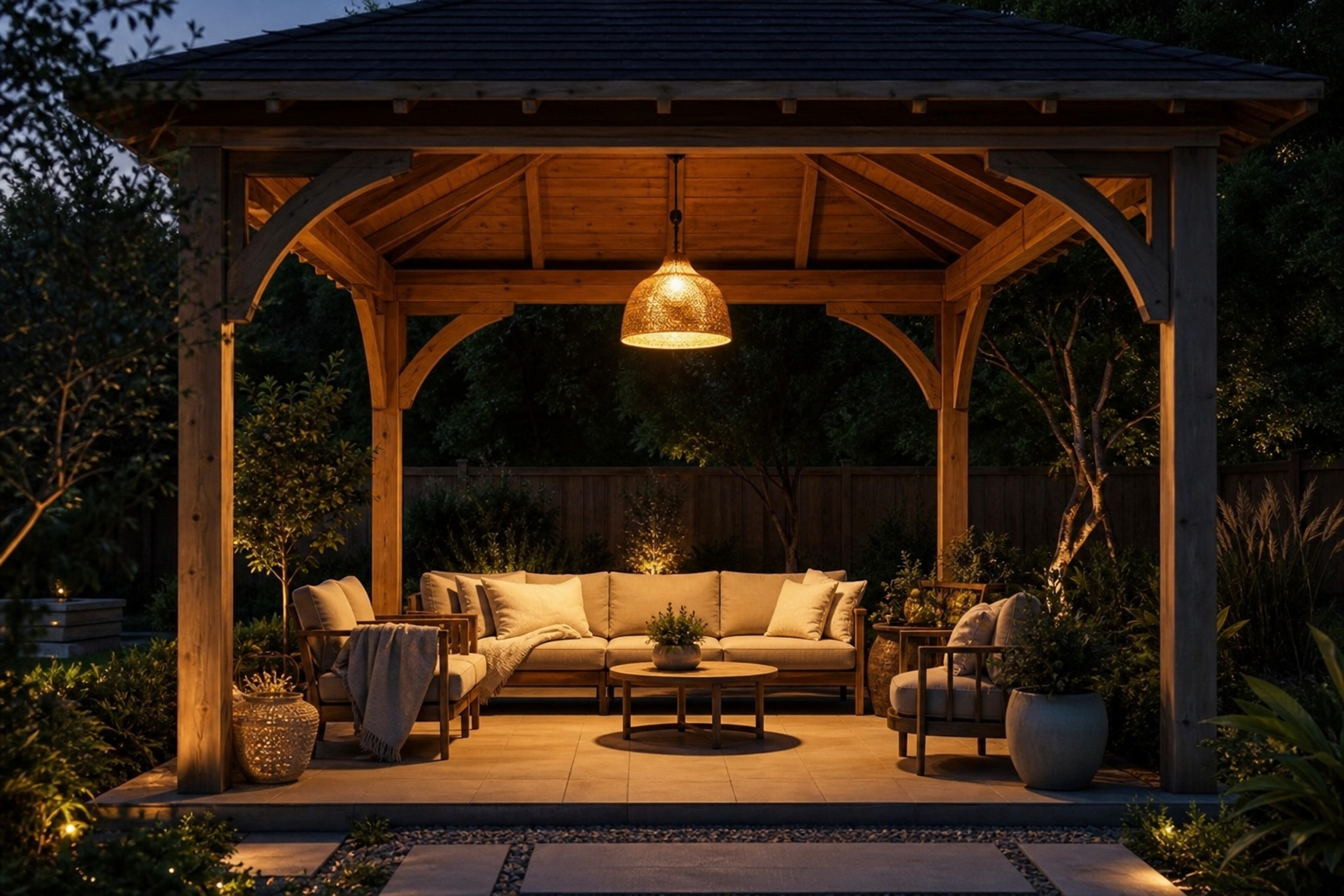 Садовое освещение по зонам участка: дорожки, растения, терраса, вход и беседка