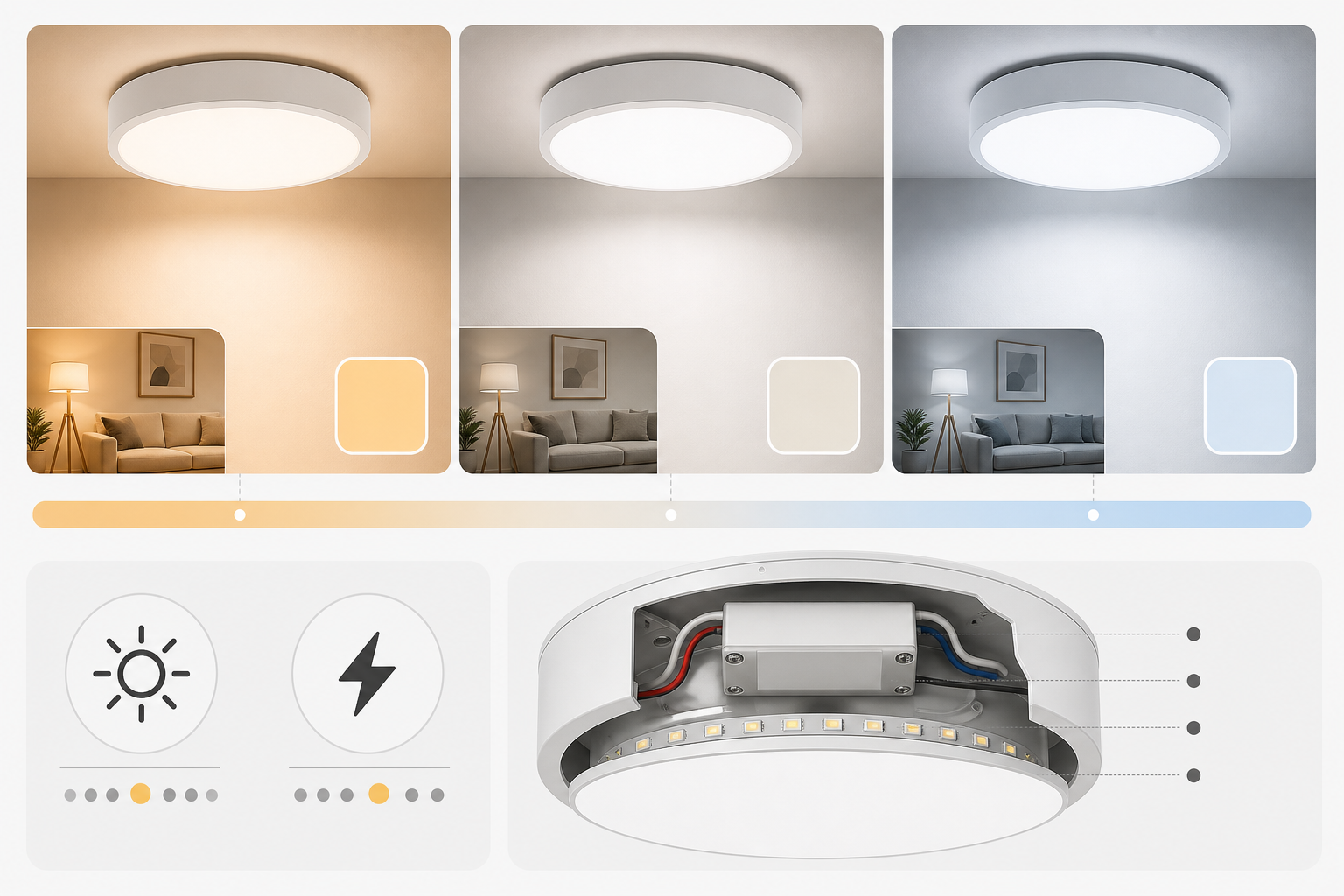 Потолочные LED-светильники для кухни, гостиной, спальни, коридора и ванной: как выбрать под задачу